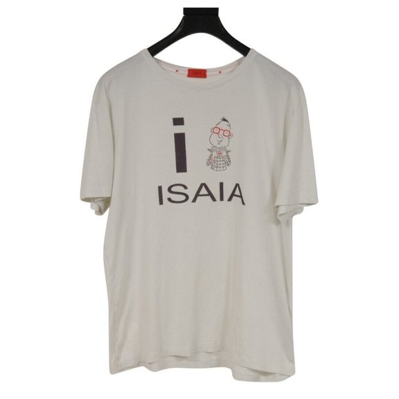 Isaia Mens I Love Isaia Corallino Print T Shirt Medium White 100% Cotton Short
